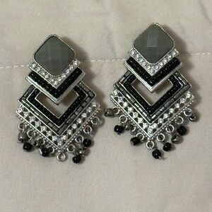 2/$15 Large Statement Earrings Hexagon Art Deco w/beads & Rhinestones